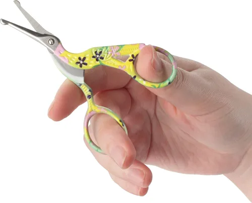 Miniatura 2 de JubileeYarn Tijeras de cigüeñas de acero inoxidable para bordar redondeadas, conformes a la TSA, color amarillo, 1 unidad Cigüeña Pequeña Amarillo
