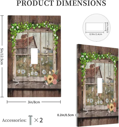 Miniatura 5 de Cubierta de Placas de Interruptor de Luz de Palanca Única Decorativa de Estilo Granja Rústico de Flores de Campo para Pared, Placa Eléctrica de Cara