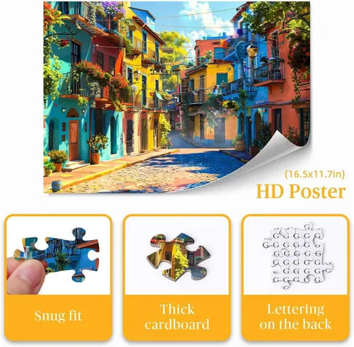 Miniatura 2 de Rompecabezas para adultos de 1000 piezas, colorida calle Italia, 27.6 x 19.7 pulgadas, alivio del estrés y desafío cognitivo, regalo ideal