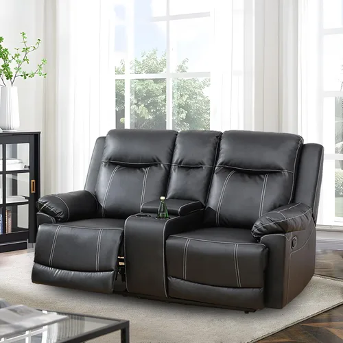 Miniatura 15 de Muebles de sala de estar, sofá reclinable de cuero, sofá reclinable manual con portavasos para casa/dormitorio/oficina/apartamento (negro/1 pieza)