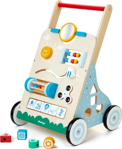 Andador de madera para bebé, 10 en 1, centro de actividades para bebés, caminador ajustable de madera para niños y niñas (BW001)