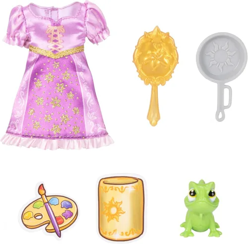 Miniatura 5 de Disney Princess Rapunzel Doll Muñeca Rapunzel de pelo largo Petite con Pascal, en moda de vestir púrpura y blanco