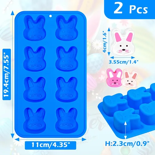 Miniatura 3 de Webake Moldes para cubitos de hielo de conejo de Pascua, moldes de silicona de conejo de 8 cavidades para chocolate, dulces, cubitos de hielo