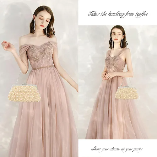 Miniatura 7 de Carwales Bolso de noche de flores con perlas para mujer, bolso de noche para boda, baile, baile de graduación, bolsos de novia