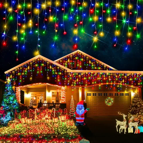 Miniatura 15 de FLVOECN 480 luces LED de Navidad de 49 pies, enchufables, 8 modos con temporizador, luces de hielo regulables, para exteriores, impermeables