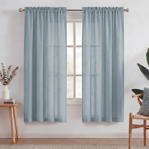 Miniatura 58 de Turquoize cortinas traslúcidas de lino natural, cortinas semitransparentes, cortinas de arpillera con bolsillo para cortinero, paneles para ventana