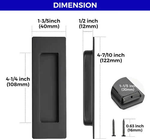 Miniatura 3 de JOY DECOR Paquete de 2 manijas de bolsillo para puerta, tiradores rectangulares empotrados de 4.72 pulgadas para puertas corredizas de armario
