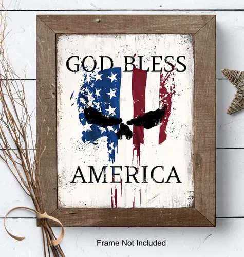 Miniatura 7 de Decoración de pared con la bandera estadounidense The Punisher - Decoración patriótica - Letrero de Dios bendiga Estados Unidos - Arte de pared