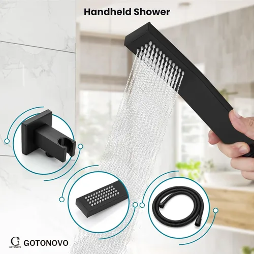 Miniatura 6 de gotonovo Sistema de ducha con boquilla de bañera, cabezal de ducha de lluvia montado en la pared y mango, juego combinado de grifo de ducha
