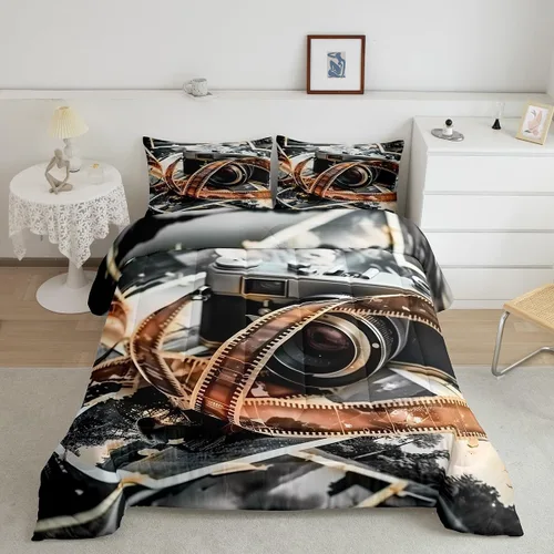 Miniatura 16 de Homewish Piano Music Comforter Set King Size,Musical Notes Bedding Set 3Pcs for Kids Girls Boys Teens Room Decor,Retro Graffiti Grey Gold Down Multi