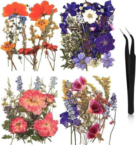 Miniatura 22 de Nuanchu Flores secas prensadas negras para manualidades, flores secas góticas, flores silvestres prensadas naturales a granel con pinzas para molde
