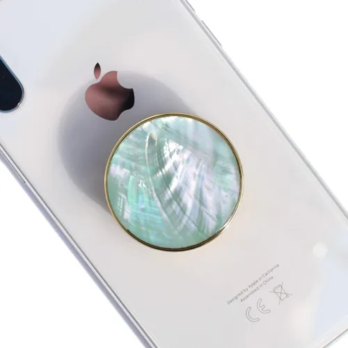 OnTheGrip Lindo diseño de concha marina natural en forma redonda, soporte de teléfono móvil plegable para smartphone, tablet, accesorio para