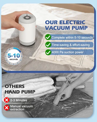 Miniatura 5 de Fantictas Travel Vacuum Storage Bags with Rechargeable Air Pump, 10 Pack Portable Space Saver Bags, Compression Bags for Clothing, Bedding, Seasonal
