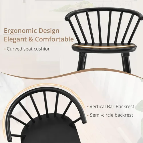 Miniatura 4 de LUE BONA Juego de 6 Sillas de Comedor Negras, Sillas de Comedor de Madera Estilo Granja con Respaldo Semicircular, Silla de Comedor de Husillo