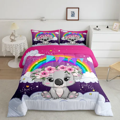Miniatura 9 de Erosebridal Juego de edredón arcoíris para niños y niñas, bonito juego de ropa de cama de llama tamaño individual, juegos de edredón de alpaca