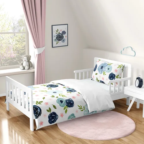 Miniatura 8 de Sweet Jojo Designs Juego de ropa de cama de 5 piezas de edredón, funda y sábanas con diseño de lunares y flores de rosa Acuarela rosa y gris