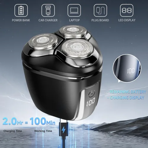 Miniatura 2 de Afeitadora eléctrica de cabeza para hombres, mini maquinilla de afeitar eléctrica portátil, máquina de afeitar giratoria recargable, kit de aseo