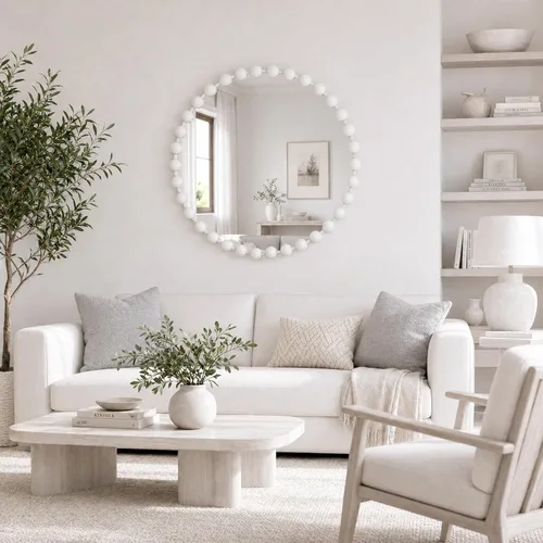 Miniatura 4 de Espejo redondo de Madison Park, espejo circular con marco de metal de 36 pulgadas, decoración de pared montada y colgante para entrada, baño, Blanco