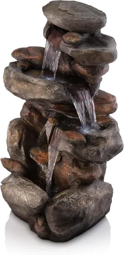 Miniatura 7 de Alpine Corporation Fuente de agua de piso de roca de 40 pulgadas con 4 niveles, cascada de agua y luces LED blancas, fuente de agua tranquila