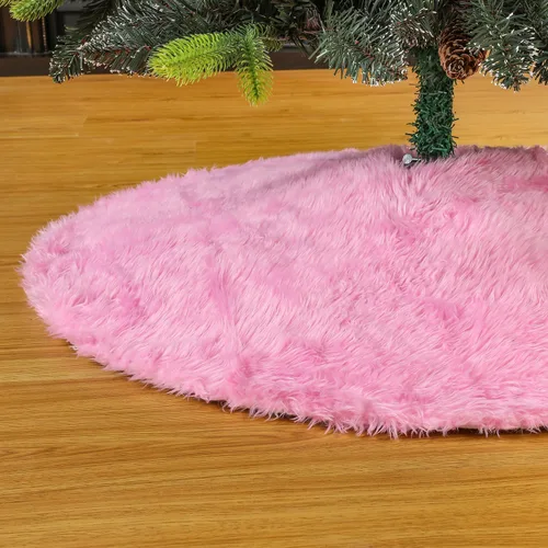 Sattiyrch Falda pequeña para árbol de Navidad de 18 pulgadas, falda de árbol de Navidad rosa de piel sintética para mesa pequeña (piel sintética