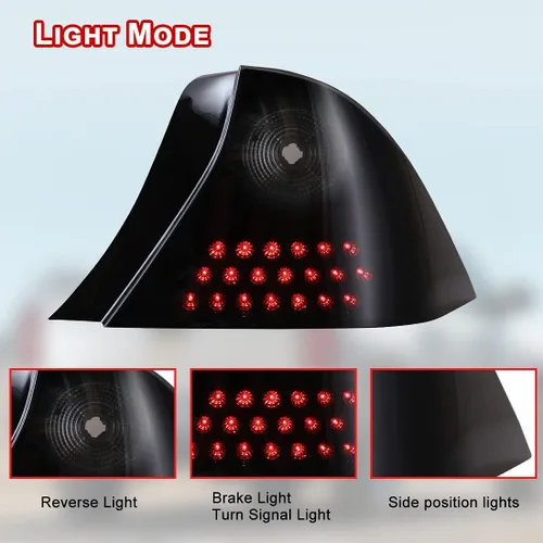 Miniatura 5 de ROXX Conjunto de luces traseras LED para Honda Civic 2001-2003 Coupe de 2 puertas, negro + humo, señales de giro/luces de freno LED y DRL, IP67