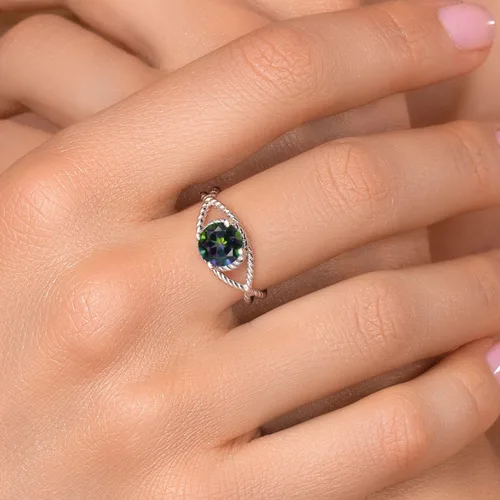 Miniatura 11 de Gem Stone King 7MM Round Gemstone Birthstone Solitaire Ring for Women Twisted Rope Band in 925 Sterling Silver Available in Sizes 5, 6, 7, 8, 9