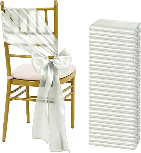 Miniatura 18 de fani 60 cintas de satén negras de 7 x 108 pulgadas para silla, fundas universales para silla, bodas, fiestas de cumpleaños, celebraciones, hoteles