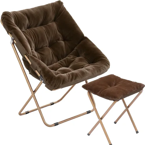 Miniatura 11 de Magshion Silla plegable de gran tamaño para adultos, silla de lectura con otomana, asiento circular esponjoso de piel sintética, cómoda silla