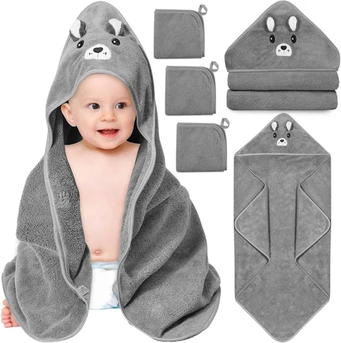 4 toallas de bebé con capucha, toalla suave para bebé, toalla de baño absorbente para bebé, toallas de bebé y 3 paños de bebé para recién nacidos,