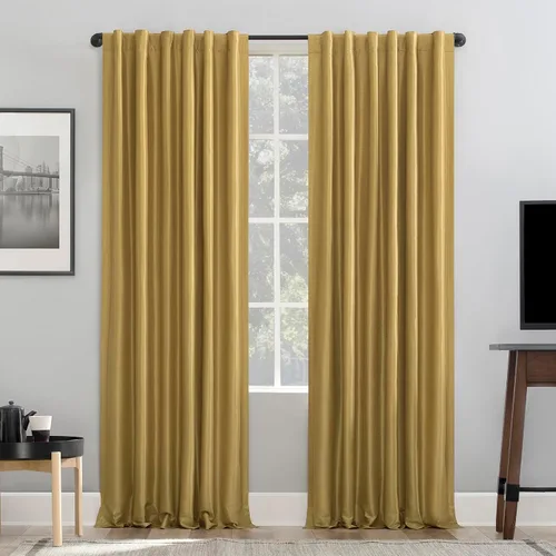 Miniatura 17 de Sun Zero Greyson - Valance de cortina con pestaña trasera de seda de dupioni de imitación con borlas de cuentas y aislamiento térmico total opaco
