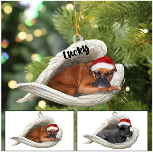 Miniatura 10 de Adorno acrílico plano de perro de Navidad de pastor alemán blanco, ángel dormido, regalo conmemorativo para perro, adorno personalizado con nombre