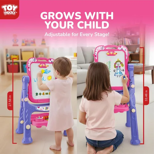 Miniatura 2 de STEAM Life Caballete artístico para niños, caballete para niños pequeños 4 en 1 de doble cara con pizarra magnética giratoria y tablero de dibujo