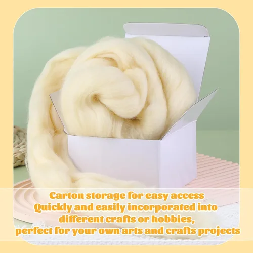 Miniatura 8 de 3.53 oz lana Roving, suministros de fieltro de lana, lana pura, hilo grueso, hilado de lana giratoria para fieltro de aguja, fieltro húmedo, Blanco