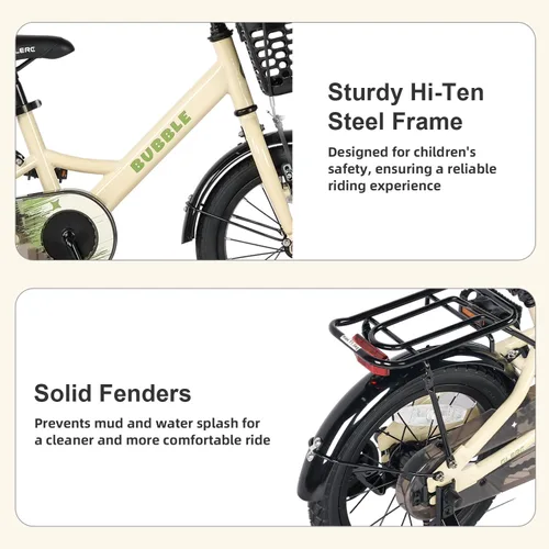 Miniatura 5 de Glerc Bicicleta de burbujas para niños, bicicleta para niños de 12 a 16 pulgadas, para niños de 2 a 8 años, bicicleta para niños con cesta y ruedas