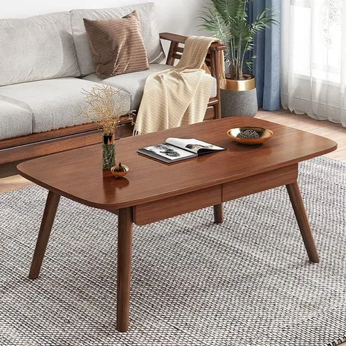 Miniatura 3 de Mesa auxiliar, contemporánea de madera maciza con 4 patas, mesa auxiliar rectangular con almacenamiento para sala de estar, fácil montaje, natural