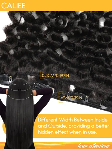Miniatura 4 de Caliee - Extensiones de cabello rizado con clip 3B 3C Jerry, extensiones de clip de cabello rizado 14 pulgadas 1B color natural, extensiones