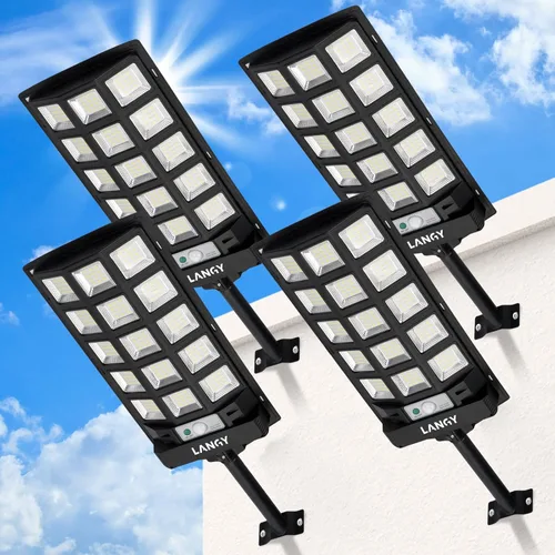 Miniatura 14 de LANGY Farolas solares impermeables para exteriores, sensor de movimiento de 6500 K del atardecer al amanecer con control remoto, luz LED