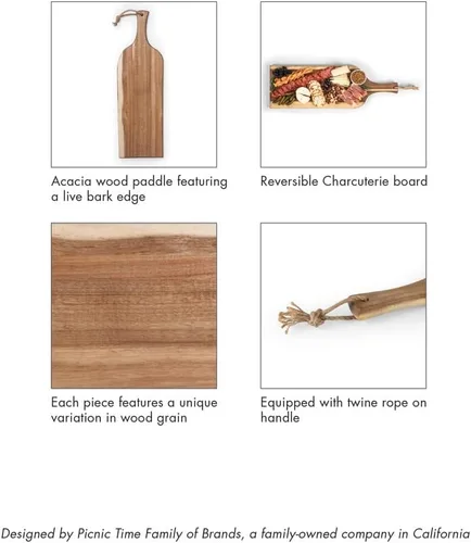 Miniatura 6 de PICNIC TIME NCAA Texas A&M Aggies Artisan - Tabla de embutidos de acacia de 24 pulgadas con borde de madera cruda, tabla de queso, plato