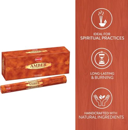 Miniatura 4 de Hem Varitas de incienso ámbar – Paquete de 6 cajas (120 varillas en total, 9 pulgadas de largo) Aroma natural enrollado a mano para meditación
