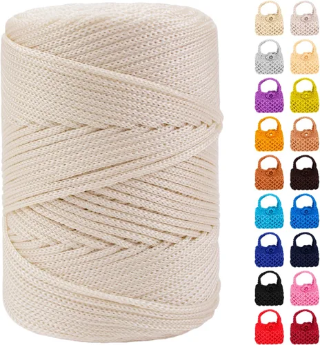 Miniatura 28 de Cordón de macramé de poliéster de 0.118 in x 185 yardas, cordón trenzado de macramé, bolsa de ganchillo, hilo de poliéster para ganchillo, bolsa