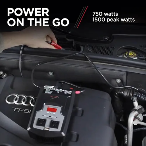 Miniatura 3 de Schumacher Electric Convertidor de corriente CC a CA, XI75DU, 750 vatios continuos, 1500 vatios de pico, 2 salidas de CA, puerto USB de 2 amperios