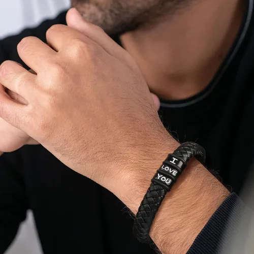 Miniatura 3 de SheCare Pulseras para hombre, regalos para hombres, pulseras de cuero para regalos del día del padre, pulseras trenzadas negras para hombre, novio