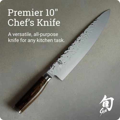 Miniatura 2 de Shun Cutlery Premier - Cuchillo de chef de 10 pulgadas de largo, cuchillo de cocina ligero, ideal para la preparación de alimentos, auténtico Marrón