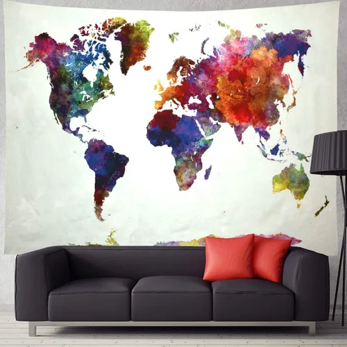 Miniatura 5 de Ameyahud Tapiz de mapamundi de acuarela, tapiz educativo de geografía, pintura colorida, tapiz del mundo nacional, decoración para colgar