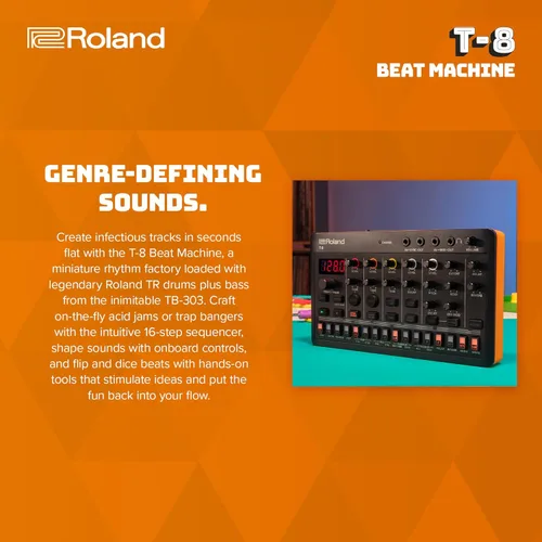 Miniatura 3 de Roland AIRA Compact T-8 BEAT MACHINE Máquina de ritmo y bajo ultraportátil con sonidos Roland genuinos Secuenciador de batería TR-REC Seis