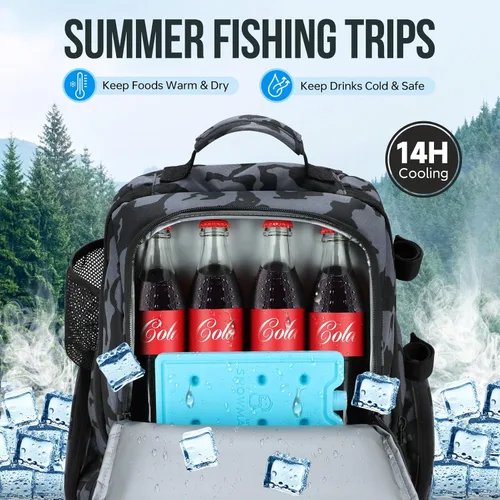 Miniatura 2 de PLUSINNO - Mochila de pesca con portacañas y enfriador de 45L, mochila grande resistente al agua para aparejos de pesca, ideal para guardar
