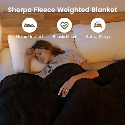 Miniatura 2 de Manta con Peso de Vellón Sherpa para Adultos Excelente para Dormir, 15 libras de Doble Cara Suave y Difusa Mantas Pesadas para Sofá Cama Sofá