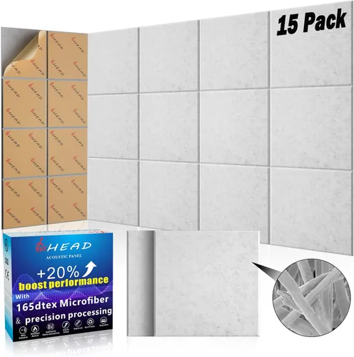 Miniatura 37 de BSHEAD 10 piezas de paneles acústicos de microfibra de 165dtex, paneles de pared insonorizantes autoadhesivos, paneles de espuma de 12 x 12 x 0.4