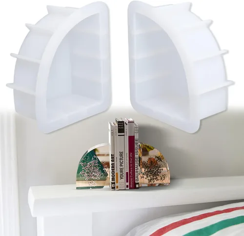 Molde de resina para sujetalibros grandes, 1 par de organizador de libros de geoda de silicona sectorial, molde epoxi de cristal para libros,