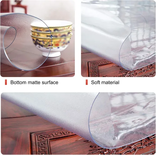 Miniatura 3 de Manteles de PVC transparente esmerilado, protector de mesa, resistente al agua y al aceite, protector de escritorio de 0.079 pulgadas de grosor
